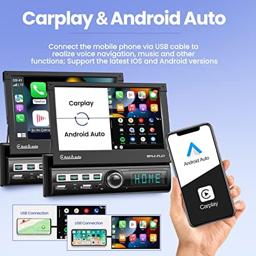 CarPlay de maçã com estéreo de carro único e Android Auto 1 DIN 7 polegadas Vire o rádio do carro com tela sensível