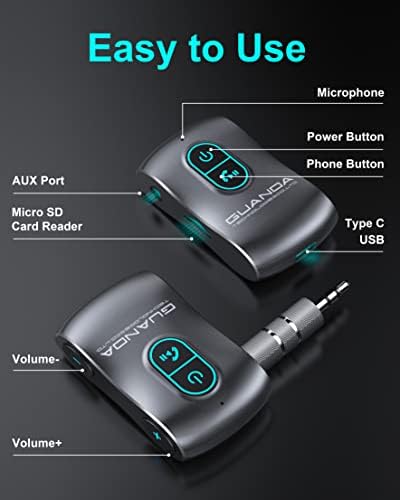 Receptor Bluetooth 5.0 Para carro, Ruído Cancelamento de Adaptador Aux Bluetooth, receptor de música Bluetooth para estéreo/PC/TV/Home