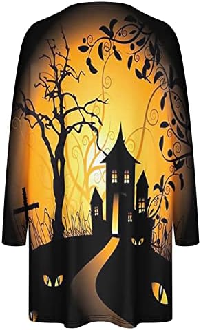 Vestidos de moletom feminino de halloween impresso de tamanho O-pescoço de bolso solto de bolso de mangas compridas camisas de pulôver