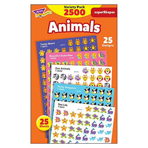 Trend Enterprises Super Shapes Animal Stickers, Incentive Variety Pack, 13/32 in, pacote de 2500, T-46904
