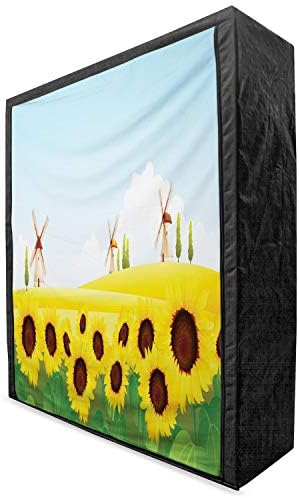 Guarda de tecido portátil de girassol lunarável, campo de flores na fazenda com tema tradicional de colheita de moinhos de vento, organizador