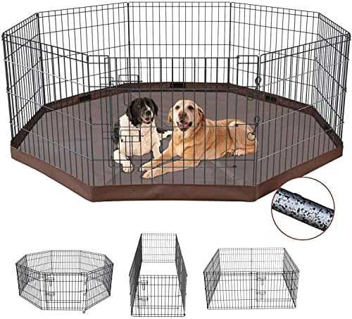 Nezuc cão de metal dobrável Exercício Playpen Gate Fence Dog Crate 8 painéis de 24 polegadas de altura canis com capa superior/almofada inferior para animais