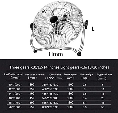 Ventilador de piso ajustável WGWIOO, ventilador da parede do piso, circulador de ar frio de alta velocidade, ventilador de piso pesado