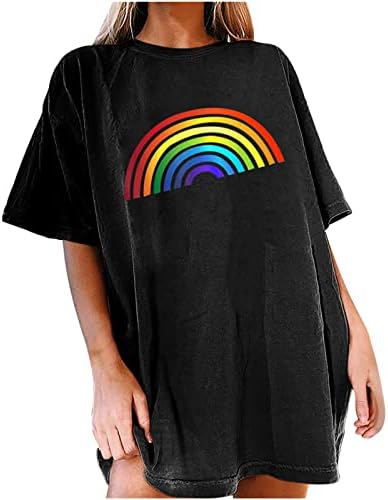 Mangas de queda Rainbow Mulheres impressas de camisetas de tamanho grande em volta do pescoço solto de verão casual