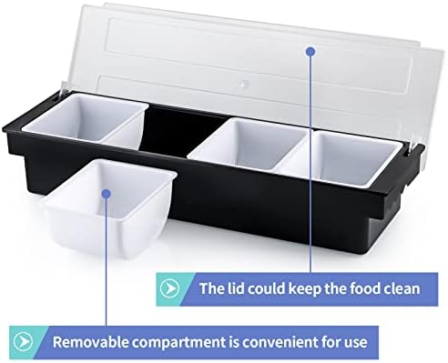 Moligou Ice resfriado Condimento Servando Recipiente, 4 Compartamentos Dobrar bandeja com tampa, Caddy de condimento de