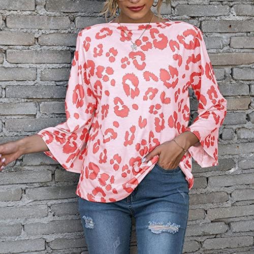 Wenini Womens Tops Tees de verão - Camisa feminina Printe de leopardo Tremanha de travessia Camiseta T -shirt Blouse para mulheres