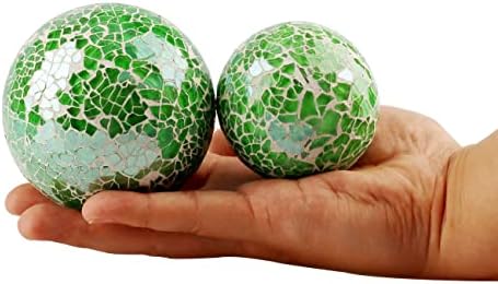 Zningesxi 2 peças Orbes decorativos de vidro de 2,6 polegadas Mosaico Crackl esfera sólida baile tabela de bola central bola tigelas vasos de natal decorativo