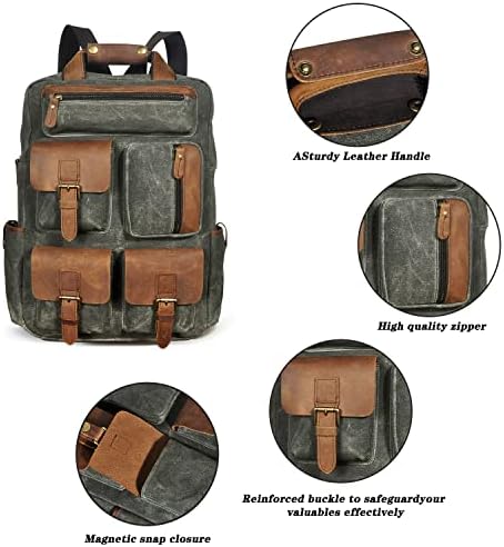 Tela resistente à água Handadsume + couro Backpack Backpack Macks Macks Mochila Laptop para homens FB1170