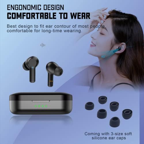 Fones de ouvido sem fio EIOSUN TWS Bluetooth 5.1 fones de ouvido, cancelamento de ruído IPX7 à prova d'água para o esporte de construção 24h