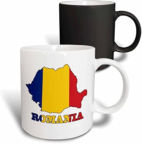 3drose Mug_63195_4 A bandeira da Romênia no mapa e nome do país, Romênia. Caneca preta de dois tons, 11 oz, multicolor