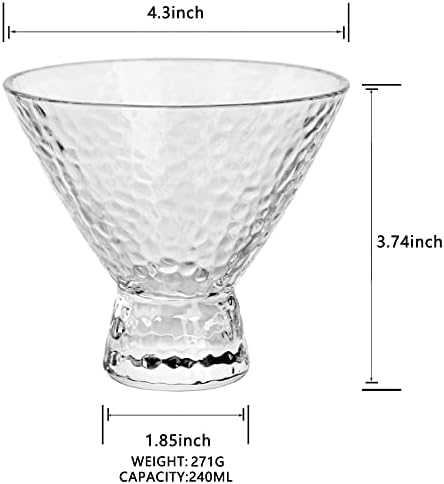 NDSWKR sem copos de martini sem haste de 6, 8 oz de vidro de vidro tigelas, xícara de sobremesa de cristal para sundae,