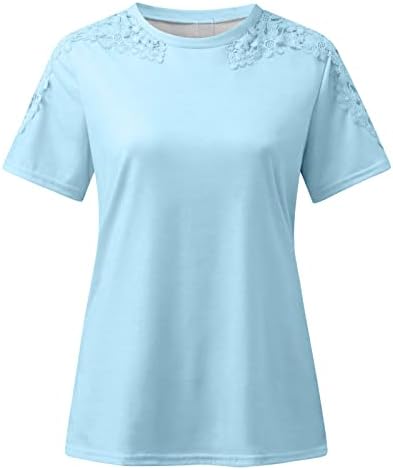 Mulheres no topo do verão Túnica de renda floral Hollow Out Manga curta Blouses Fashion Round Neck Casual Fit Fit T Camisões