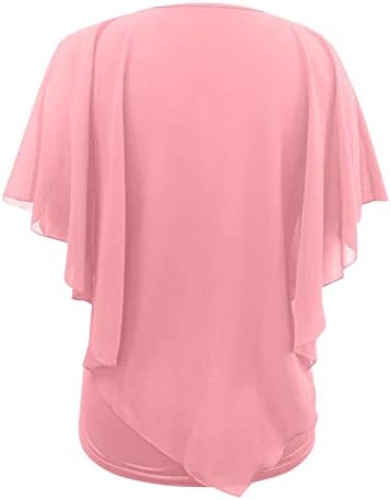 Blouses de túnica de verão para mulheres camisas vintage tshirts tops com chiffon manga curta xale fluxo de camiseta dupla