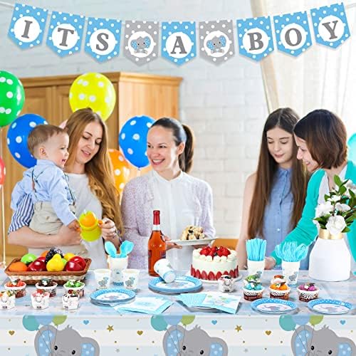 171 PCS tema de elefante Decorações de chá de bebê para meninos É um garoto Banners Blue Plate Guardines Copo Decorações Disponíveis