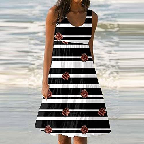 Mini Vestido Casual de verão feminino Mini vestido Crew pescoço High Cantura Transformada Flowy Dress Logo Swing Plazed Sundresses