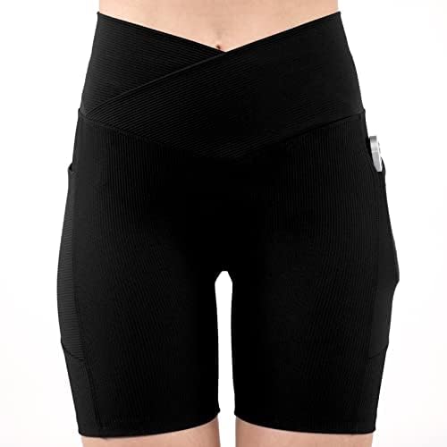 Shorts de moto de motoqueiros de Peachuuga Crossover Mulheres de 5 Cantura alta Shorts de treino com bolsos Athletic shorts