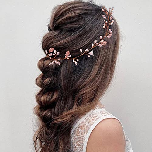 Easedaily Flower Bride Hair Hair Vine Silver Pearl Hair Pedaço Cristal Cabeça de cabeça de dama de honra Acessórios