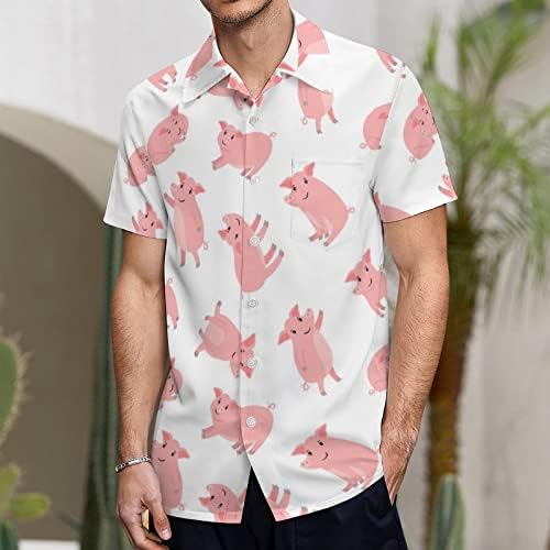 Camisa havaiana de porquinho preguiçosa Botão de bolso de manga curta