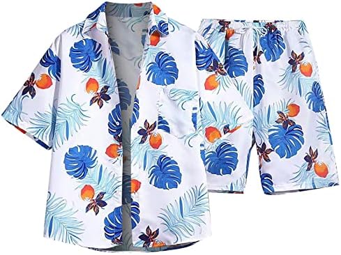 Roupa de duas peças masculinas Hawaiian Define Button casual de luxo de manga curta Ternos de camisa havaiana de primavera