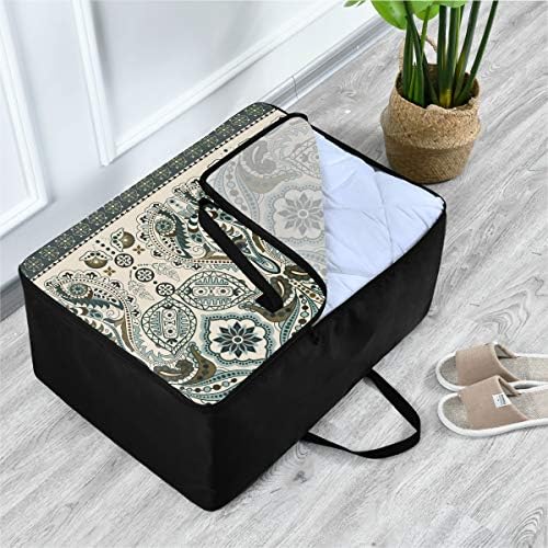 Mnsruu Blanket Storage Bag, fronteira Paisley Floral Paisley Os organizadores de cobertores de grande capacidade para