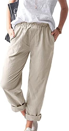Calças sólidas para mulheres para mulheres tendências de linhagem de algodão calça de bolso casual plus size size
