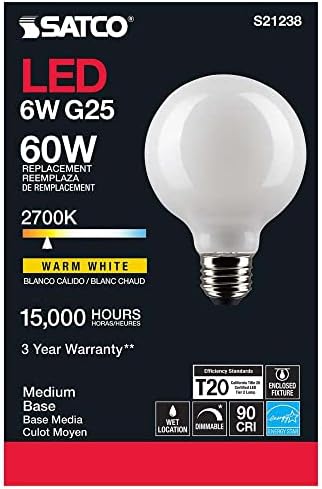 SATCO S21238/06 LIDADAS E26 LED E26 LED, 2700K, 15000 horas Classificação, Dimmable, 6 pacote