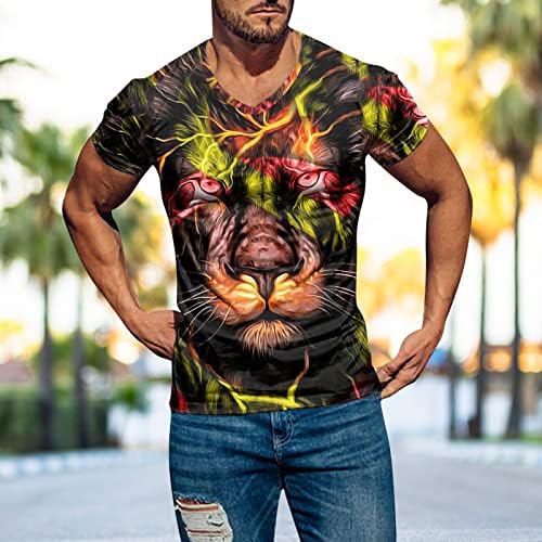 XXBR Mens Soldado T-shirts de manga curta 3D Jesus Cross Lion Print Patriótico Tops, 2022 New Summer V Neck Tre camiseta