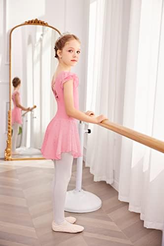 Arshiner Girls Shiny Ruffle Sleeve Ballet Leotard com saia Criss-Cross Back Dance Vestres