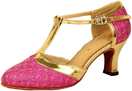 Honeystore Women's Latin Dance Fechout Toe T Strap Glitter Mary Jane Dance Sapatos