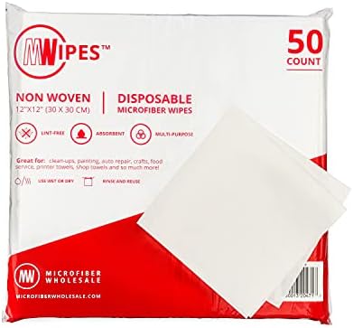 MWIPES Disponível Pano de limpeza de microfibra - 12 x 12 Pacote de 50, sem fiapos, ferramentas de limpeza domésticas não