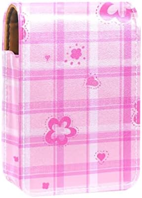 Caixa de batom de Oryuekan com espelho bolsa de maquiagem portátil fofa, bolsa cosmética, xadrez rosa adorável kawaii