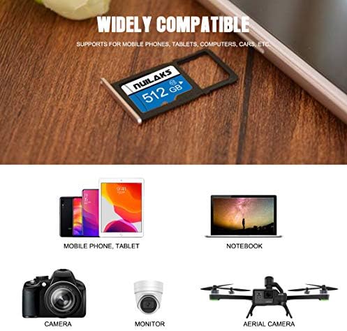 512 GB Micro SD Card com Classe de Adaptador 10 MicrosDXC High Speed ​​Card Card com adaptador para smartphone, tablet, drone,