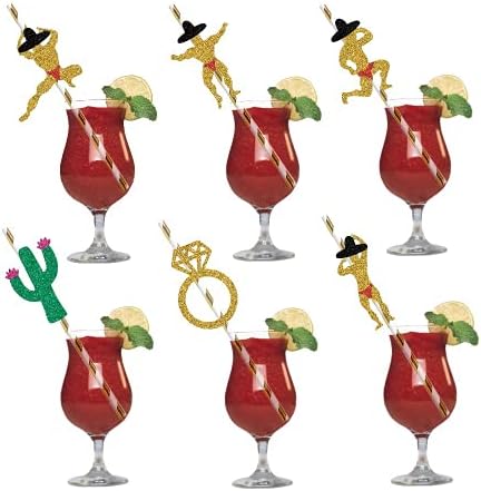Decorações de festa de despedida de solteira 24 pacote | Cactus e anel de noiva e stripper dancing Men Straws |