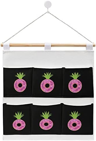 Armário de donuts de abacaxi saco de armazenamento pendurado 6 bolsos algodão de linho sobre as bolsas organizadoras de