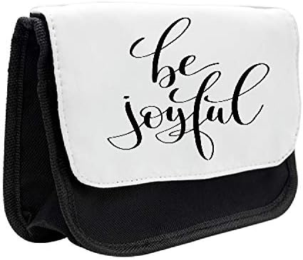 Caixa de lápis de Joy Lunarable, dizendo e linhas, bolsa de lápis de caneta com zíper duplo, 8,5 x 5,5, preto e branco