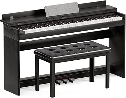 UMOMO U-710 piano digital com bancada de dueto, 88 key piano elétrico para iniciantes/adultos com bancada de piano