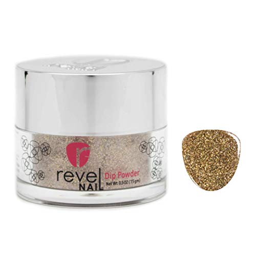 Revel Powder Dip Powder - Pó de mergulho de glitter dourado para unhas, pó de unha resistente a chips com vitamina E e cálcio, manicure DIY