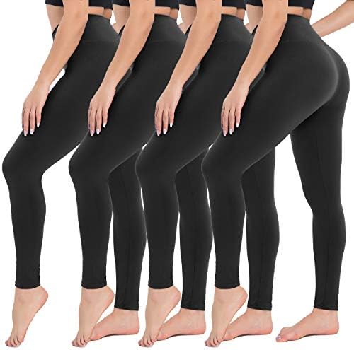 Campsnail 4 Pacote de altas perneiras de cintura para mulheres- Controle de barriga macia Slimming Yoga Pants para