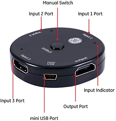 Switch HDMI de dispositivo GE 3, use com TV inteligente 4K Roku Xbox PS3 PS4 Fire Stick DVD Blue Ray Fire TV HDTV CABE CABE