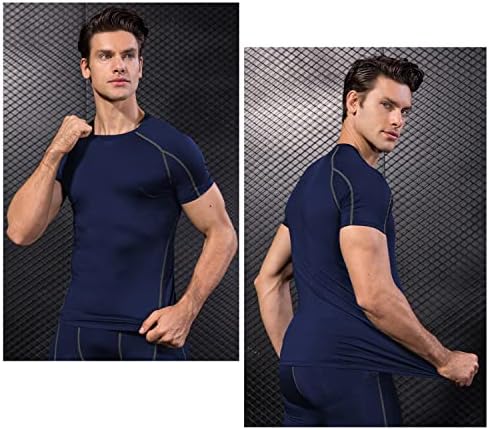 Wragcfm 3 pacote de compressão masculina atlética de manga curta camisetas ， treino cool seco de camisetas esportivas de camisetas de base seca