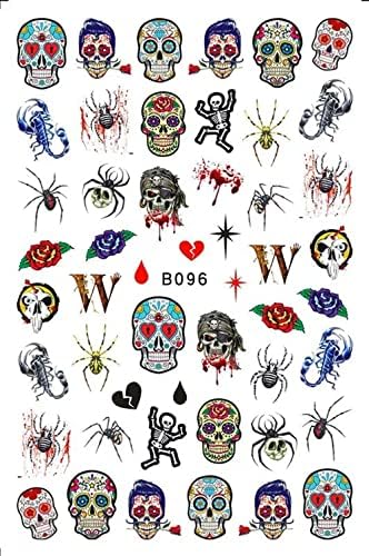 Mais de 50 adesivos de unhas de Halloween - crânio - dia da flor morta - Escorpião - rosa - unhas decalque punk gótico