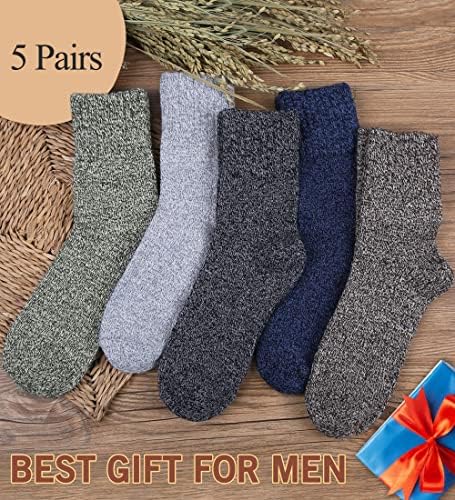 Yeblues 5 pares meias de lã homens, meias de inverno grossas, meias casuais macias para homens, tamanho 6-13