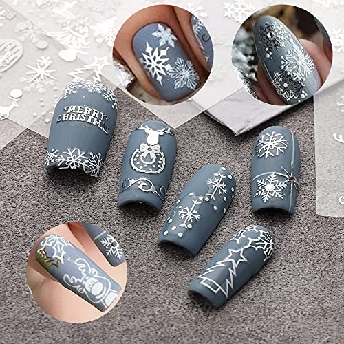 Decalques de adesivos de arte de unhas de Natal, decorações de unhas de flocos brancos de lascas brancas 3d de inverno