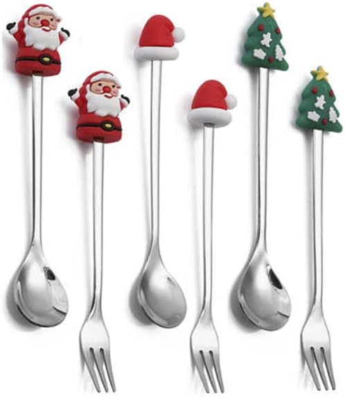 Partsqueen 6pcs Fork de Natal e colher, Sobremesa de tabela de tabela de mesa de mesa inoxidável Forks e colheres para decorações