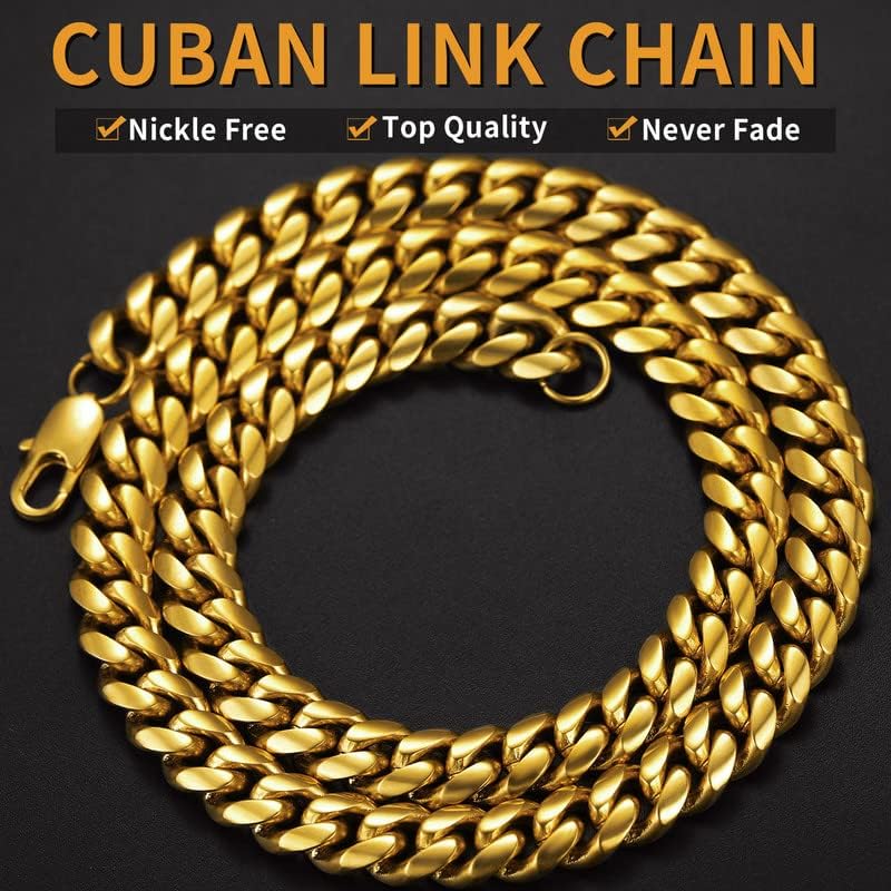 ChainShouse Miami Chain Chain Colar para homens, largura de 6 mm/10mm/14mm, 18k Gold Bated/Aço inoxidável/Black Men Blunk