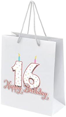 Sacos de presente de 16º aniversário - bolsa de presente de papel para adolescentes - velas - branca - L -P