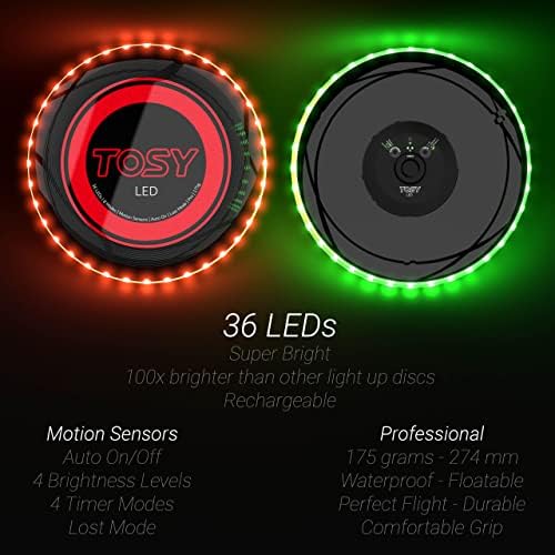 4 de Tosy 36 LEDs voando disco- Modos Smart, extremamente brilhantes e inteligentes, brilho no escuro, iluminação automática, recarregável, perfeita de Natal e presente de aniversário para homens/meninos/adolescentes