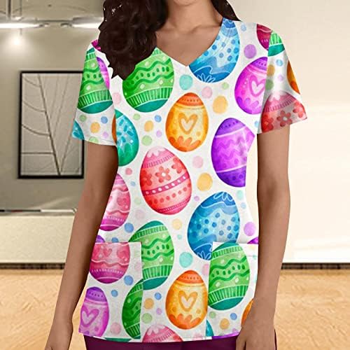 Mulheres de blusa lisa Manga curta 2023 Deep V Neck Gráfico Esfregar feliz Presente Feliz Camisa da blusa de ovo de Páscoa