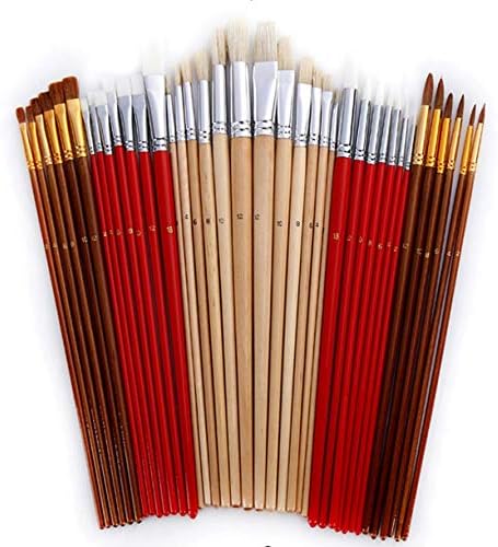 Pincéis de tinta vovolo com capa de bolsa de lona Longa alça de madeira suprimentos de arte capilar sintética para pintura em aquarela acrílica de óleo, 38 PCs/set