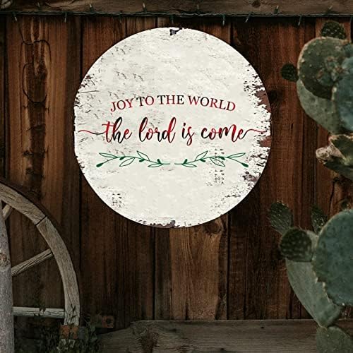 Decstic Welcome Sign Joy to the World O Senhor está chegando ao redondo, sinal de alumínio Buffalo Plaid Sign Hello Winter Wall Art Sign para casa de estar em casa Cafeteria 9x9in